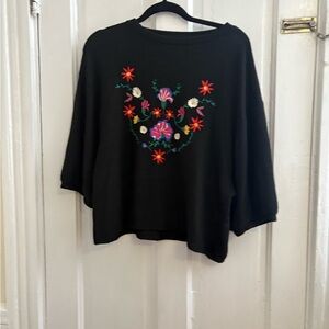 Black Floral Embroidered Sweater